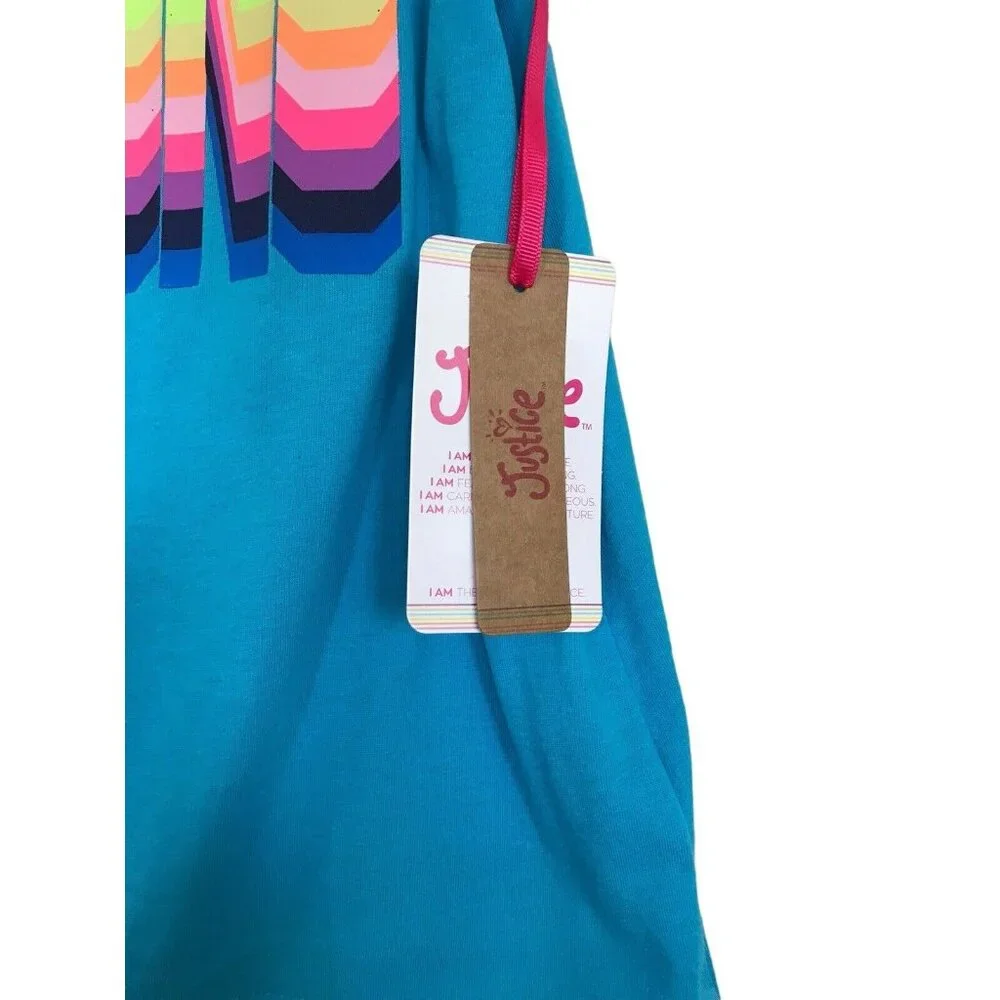 Justice Tank Top Girls Size Large‎ L 12/14 Blue Rainbow Glitter